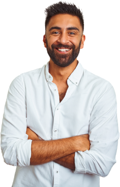 man in white shirt smiling at camera